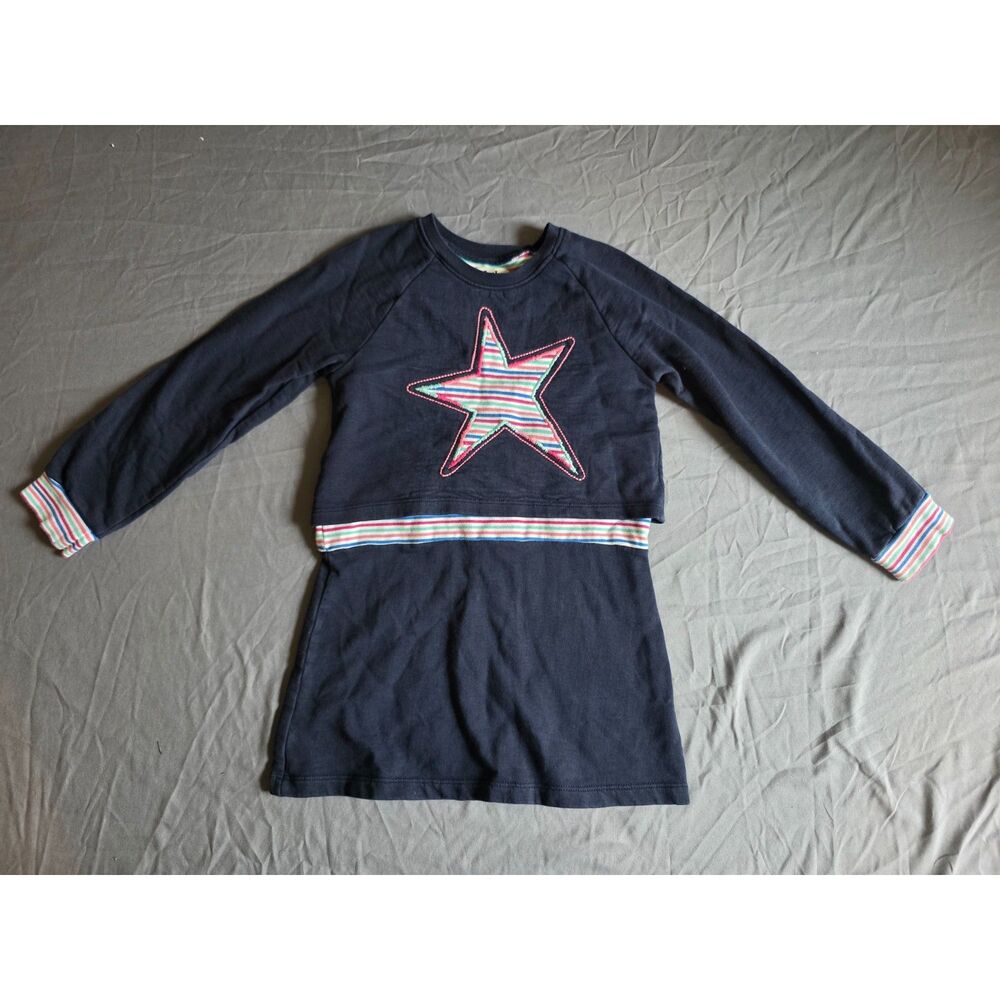 Hatley Navy Blue Long Sleeve Dress Striped Star Applique - Girls Size 6